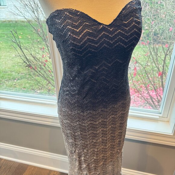 Jump Apparel Long Formal Black Ombre Chevron Strapless Gown Dress - Picture 5 of 16